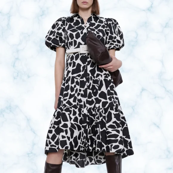 Midi Dress Zara Black And White Animal Print Dress Zara Dresses